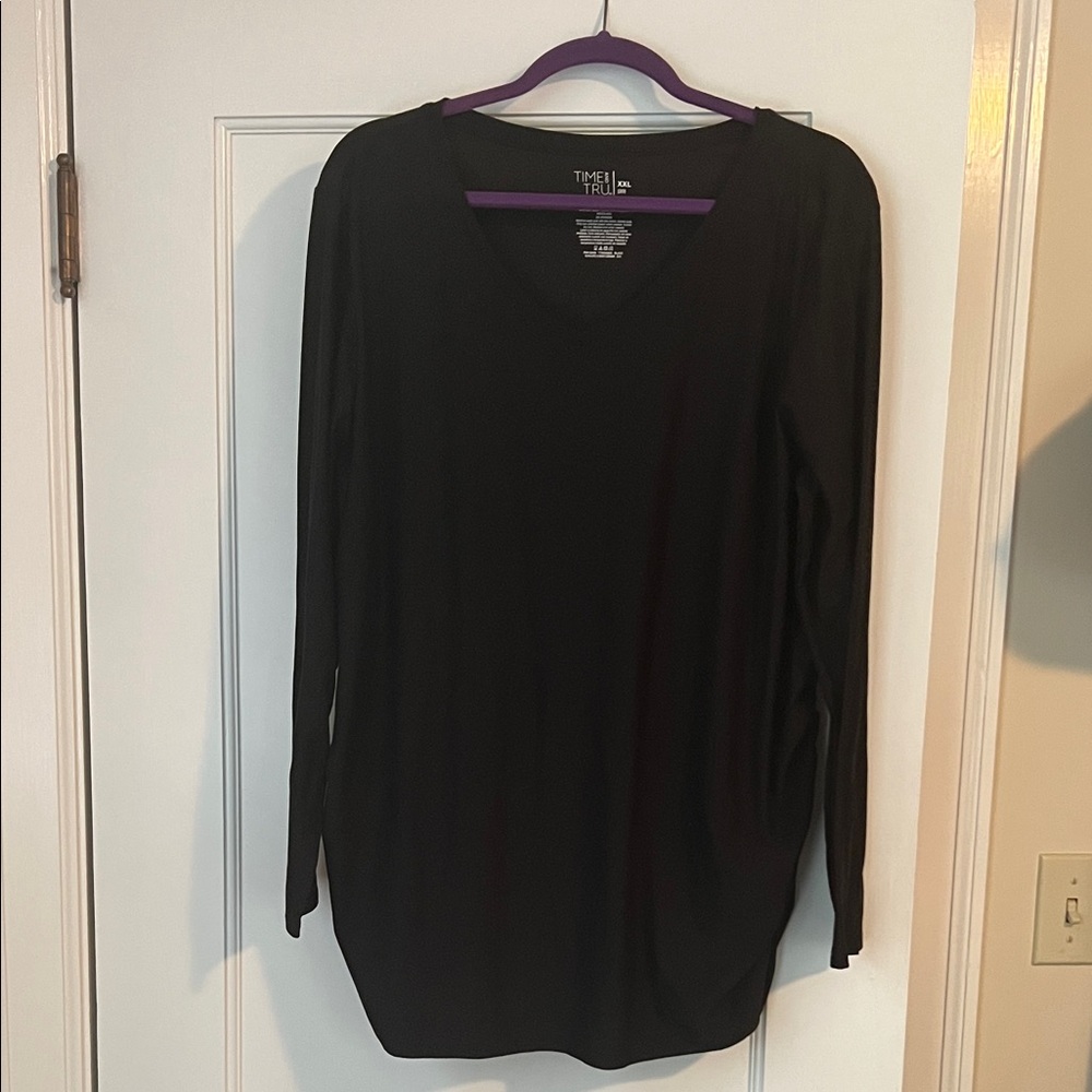 Maternity Time and Tru Black V-Neck Long Sleeve Top